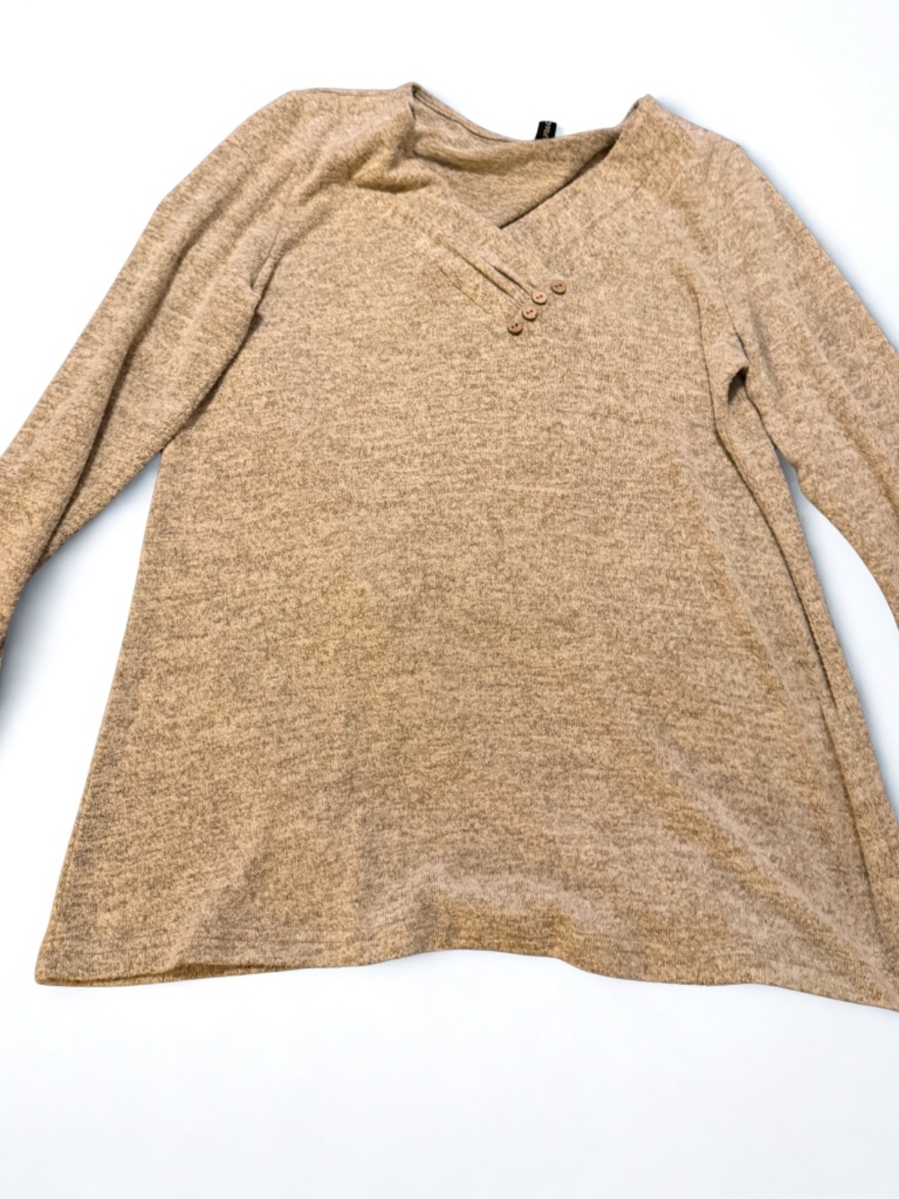 Automet Women’s M Heather Taupe Asymmetrical V Neck Button Long Sleeve Top